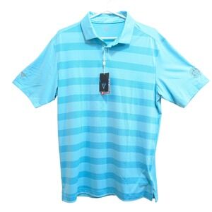 Levelwear Mens Golf Polo Medium Blue‎ Striped Performance Moisture Wicking